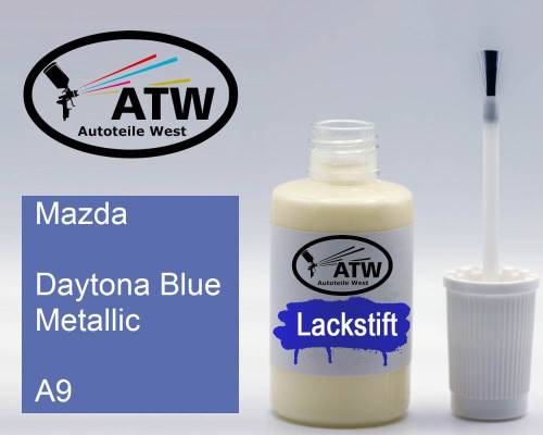 Mazda, Daytona Blue Metallic, A9: 20ml Lackstift, von ATW Autoteile West.